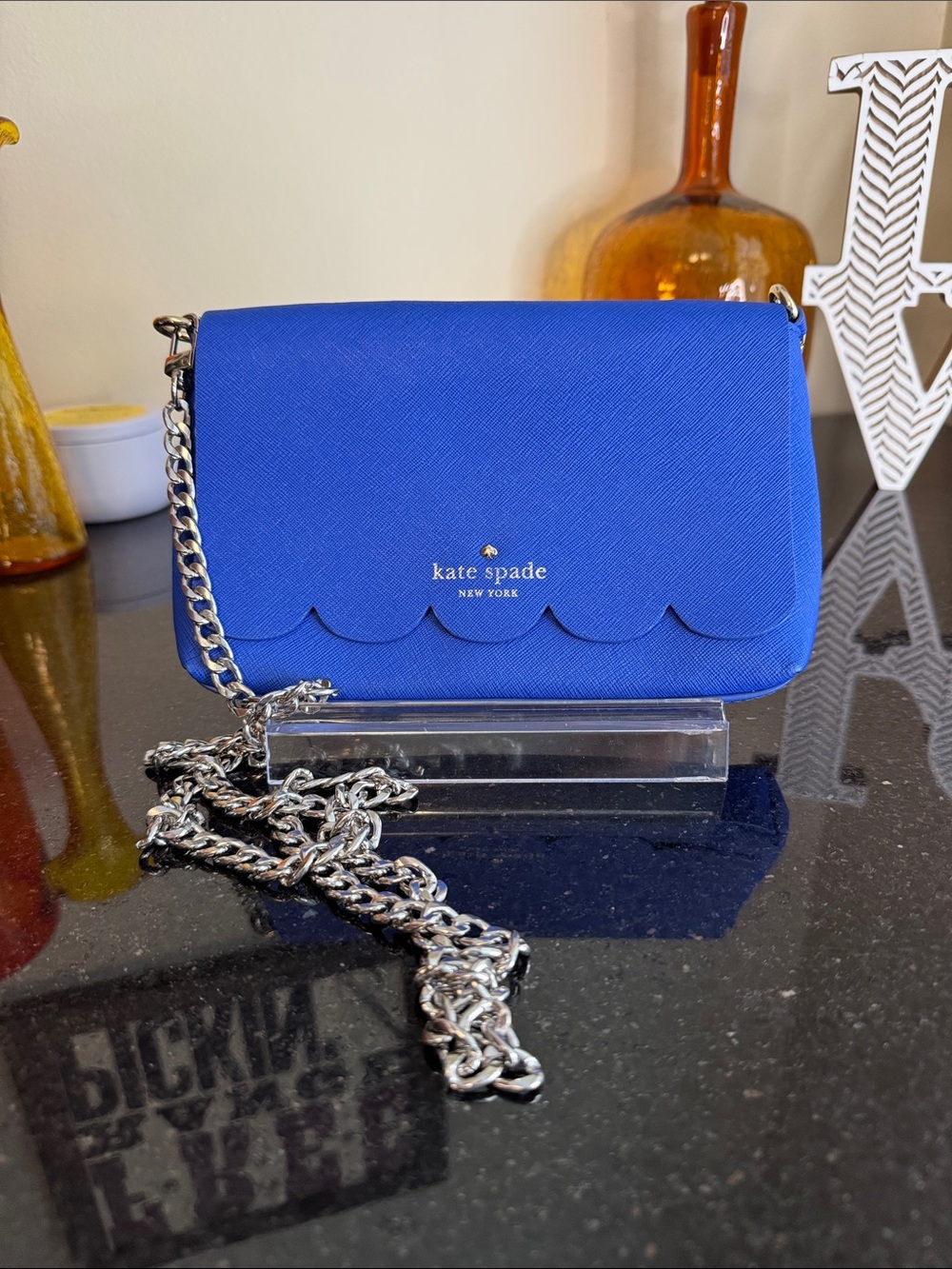 kate spade Royal Blue Scalloped Crossbody with Silver Chain
